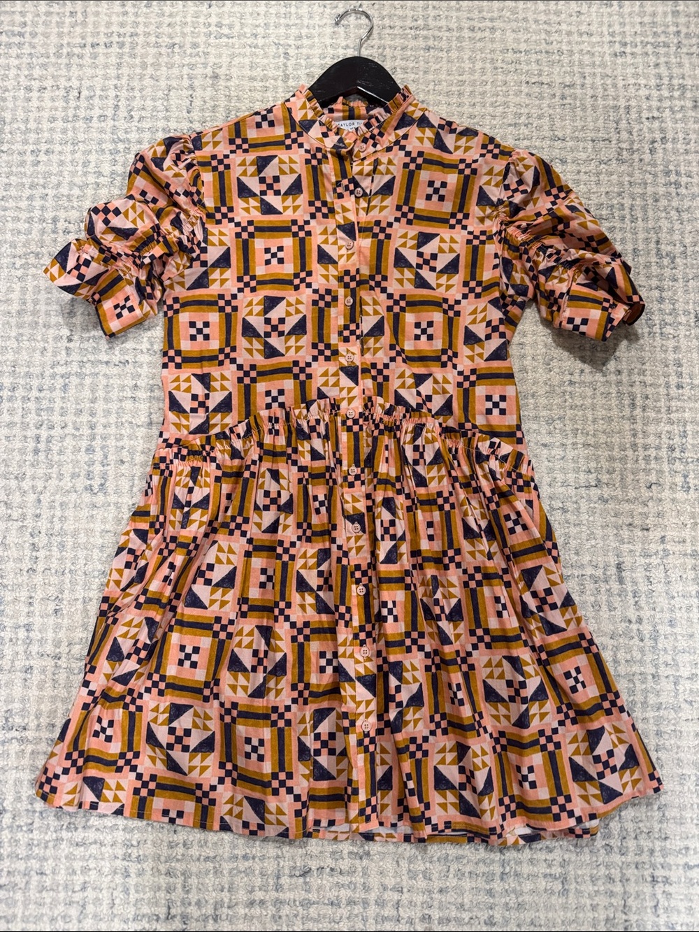 Women Pink Geometric Print Cotton Dress